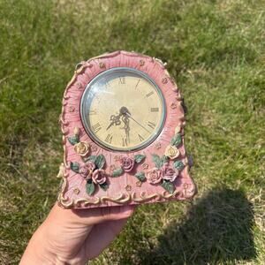 Ganz Vintage Pink Floral Mantle Clock Working